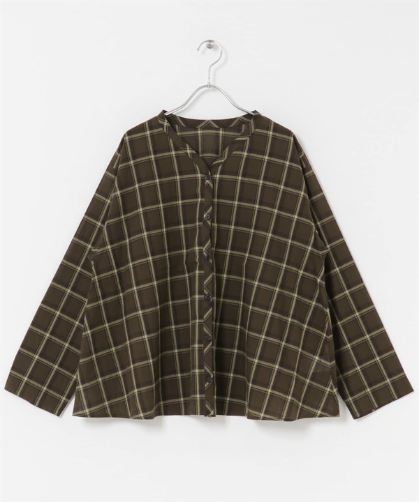 格紋傘狀罩衫(棕色-M-其他棕色)