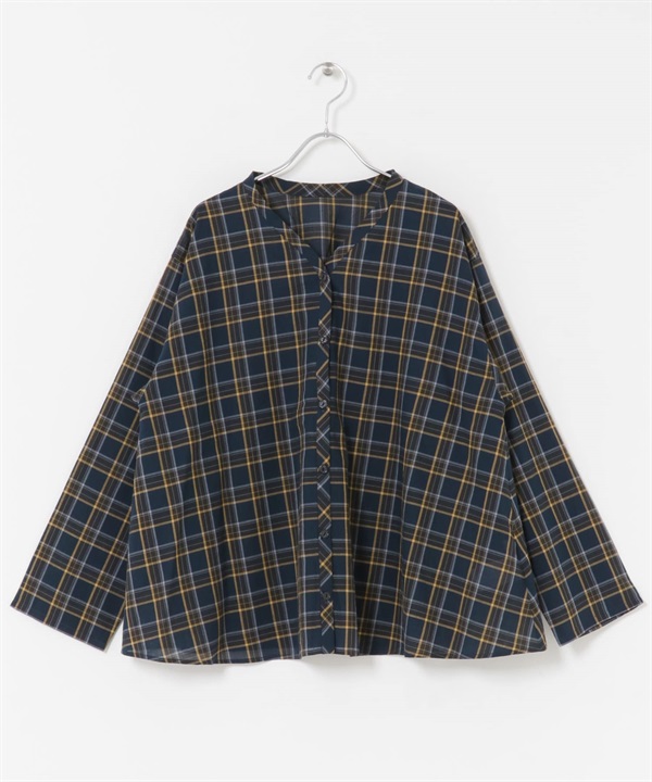 格紋傘狀罩衫(藏青色-M-其他藍色)