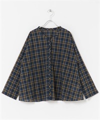 格紋傘狀罩衫(藏青色-M-其他藍色)
