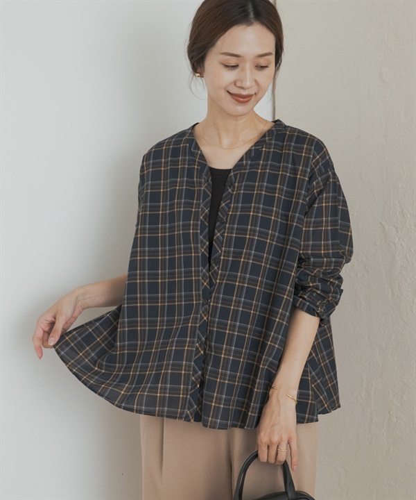 格紋傘狀罩衫