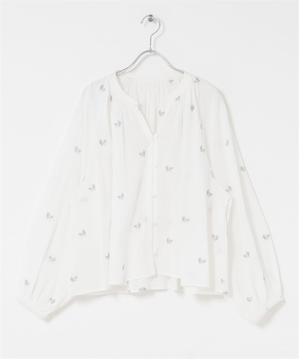 葉片銀蔥刺繡罩衫(白色-M-WHITE)