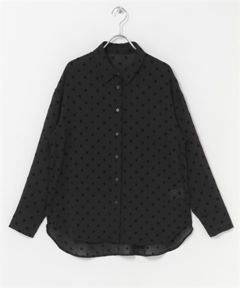 植絨點點襯衫(黑色-M-BLACK)