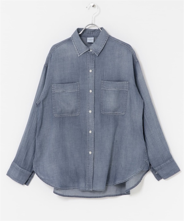 薄透牛仔襯衫(靛青色-M-INDIGO BLUE)