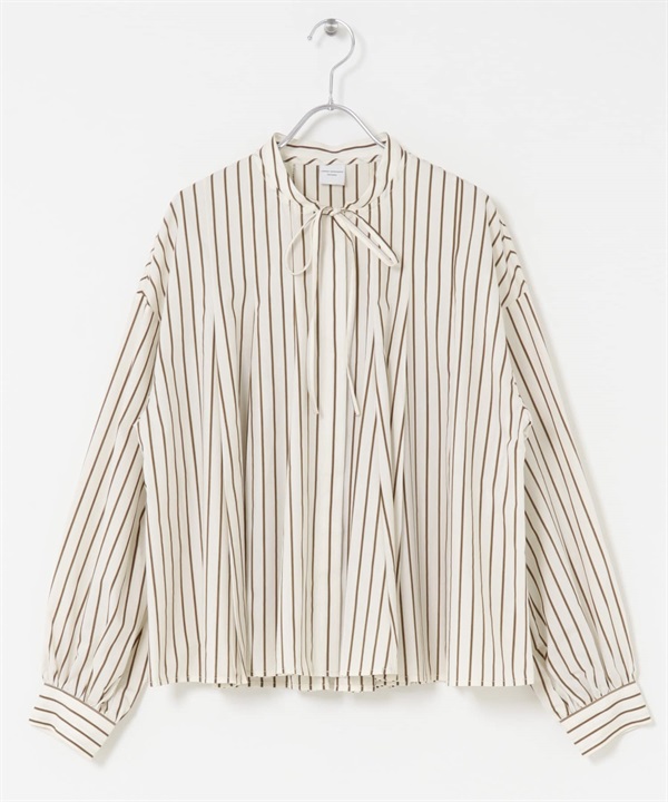 直條紋蝴蝶結傘狀罩衫(米色-M-OFF WHITE)