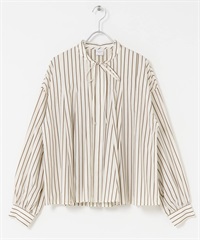 直條紋蝴蝶結傘狀罩衫(米色-M-OFF WHITE)