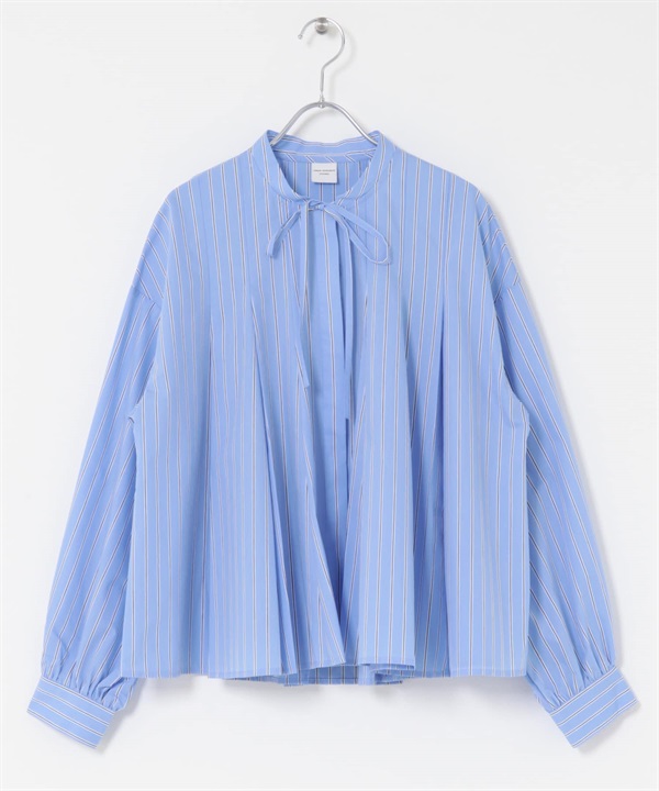直條紋蝴蝶結傘狀罩衫(薩克斯藍-M-其他藍色)