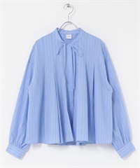 直條紋蝴蝶結傘狀罩衫(薩克斯藍-M-其他藍色)