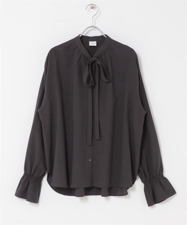 棉嫘縈領結罩衫(炭灰色-M-CHARCOAL GRAY)