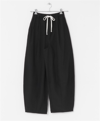 抽繩繭型長褲(黑色-M-BLACK)