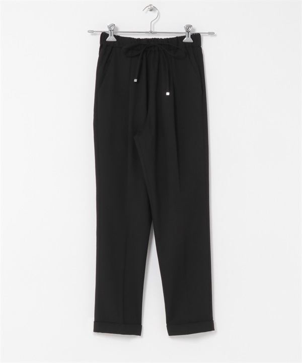 斜紋彈性錐形輕便長褲(黑色-S-BLACK)