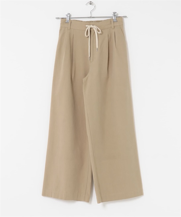 抽繩打褶輕便長褲(膚色-M-BEIGE)