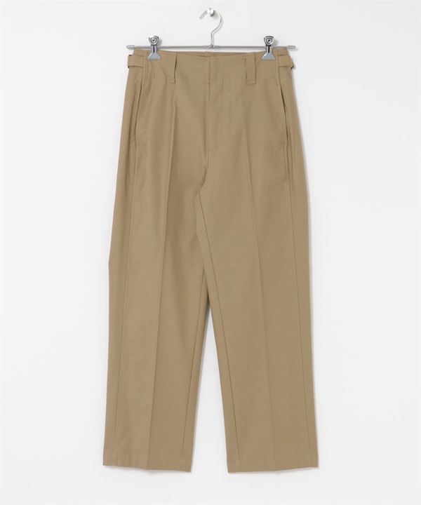 側邊腰帶直筒褲(膚色-S-BEIGE)