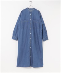 牛仔立領洋裝(靛青色-M-INDIGO BLUE)