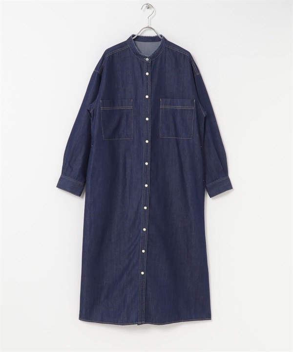 牛仔立領洋裝(牛仔原色-M-ONE WASH)