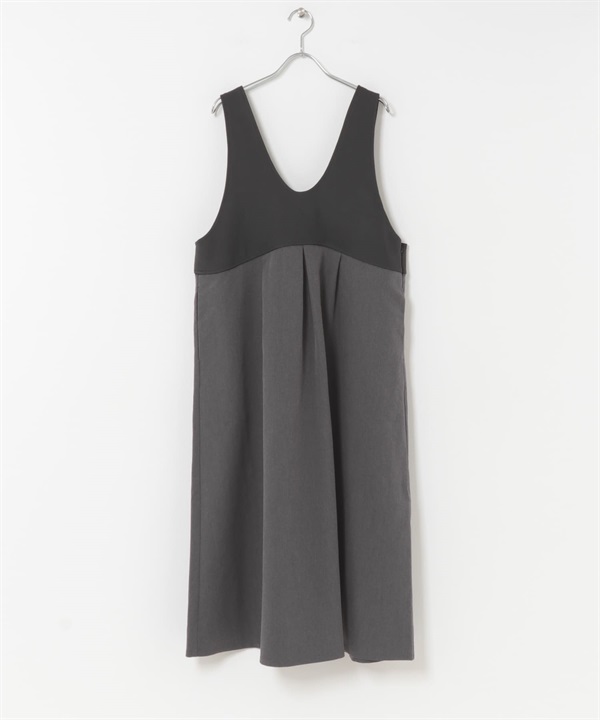 深U領剪接設計背心裙(炭灰色-M-CHARCOAL GRAY)