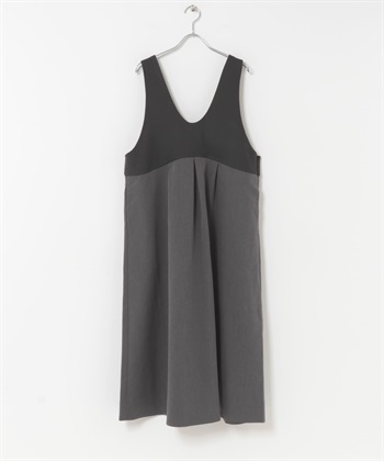 深U領剪接設計背心裙(炭灰色-M-CHARCOAL GRAY)