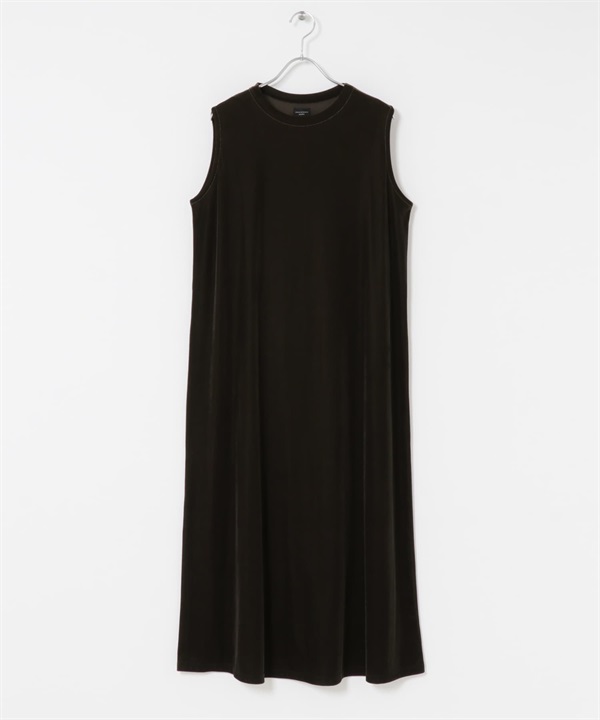 透膚絲絨洋裝(附襯裙)(棕色-M-BROWN)