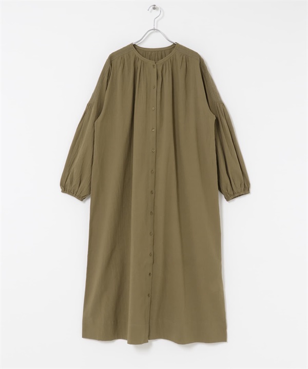 刺繡碎褶洋裝(附襯裙)(卡其綠-M-KHAKI)