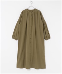 刺繡碎褶洋裝(附襯裙)(卡其綠-M-KHAKI)