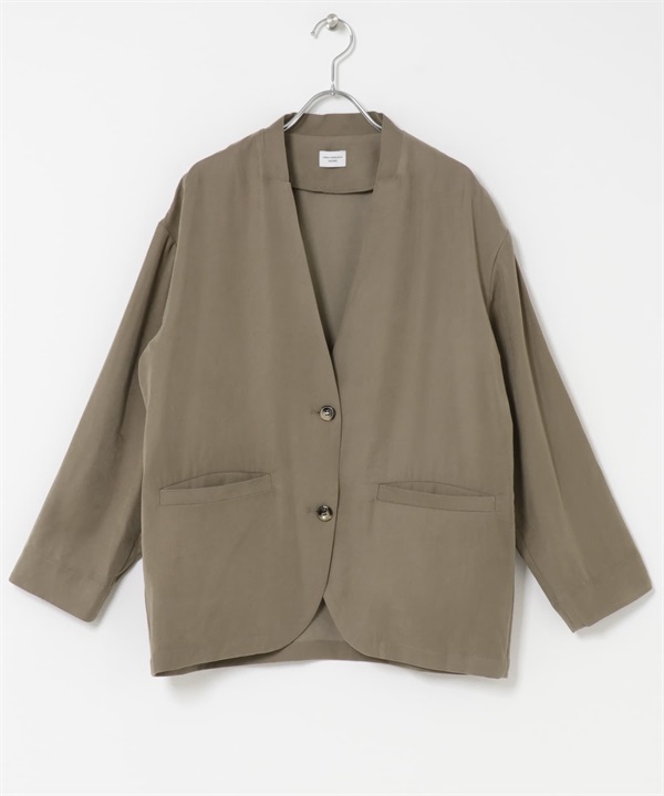 無領西裝外套(灰膚色-M-BEIGE)