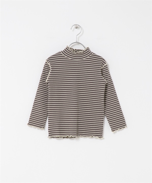 橫紋荷葉邊羅紋高領上衣(KIDS)(炭灰色x象牙白-120-其他灰色)