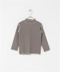 橫紋荷葉邊羅紋高領上衣(KIDS)(炭灰色x象牙白-120-其他灰色)