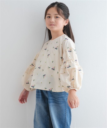 花朵刺繡蓬袖罩衫(KIDS)