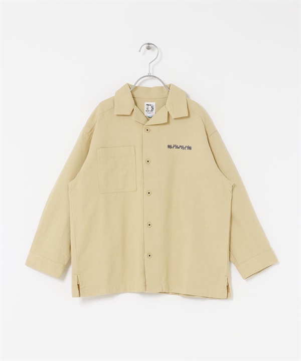 LOGO刺繡開領襯衫(KIDS)(可成套搭配)(膚色-120-BEIGE)