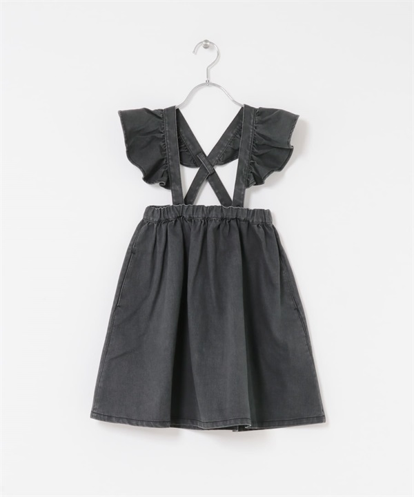 2WAY荷葉邊吊帶裙(KIDS)(炭灰色-120-CHARCOAL GRAY)