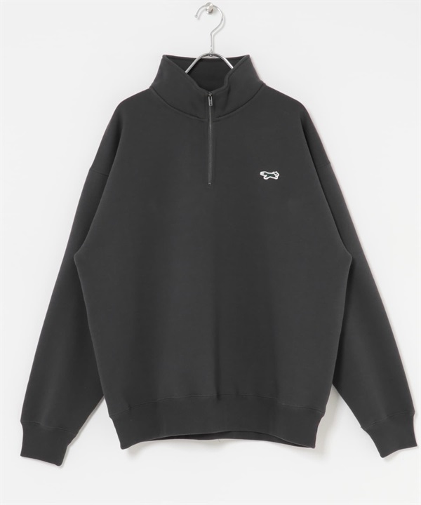 【別注】PENNEYS / THE FOX刺繡半拉鍊休閒上衣(炭灰色-M-CHARCOAL GRAY)