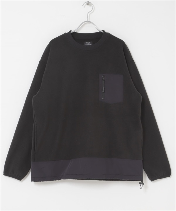 尼龍拼接刷毛套衫(黑色-M-BLACK)