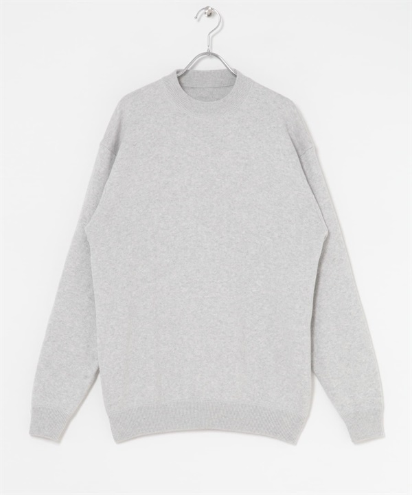 棉混羊毛圓領針織衫(淺灰色-M-LIGHT GRAY)