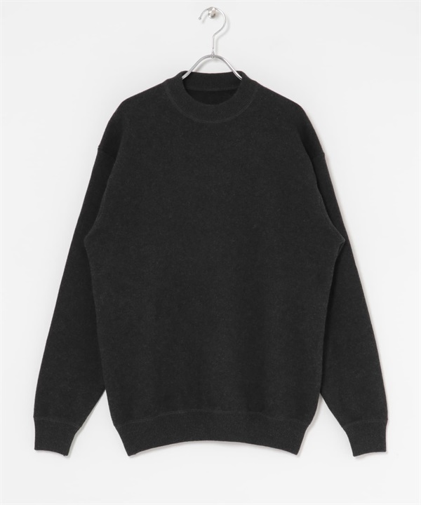 棉混羊毛圓領針織衫(炭灰色-M-CHARCOAL GRAY)