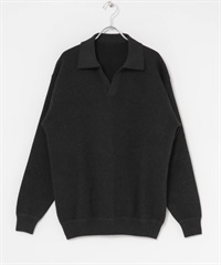 棉混羊毛V字領緣針織衫(炭灰色-M-CHARCOAL GRAY)