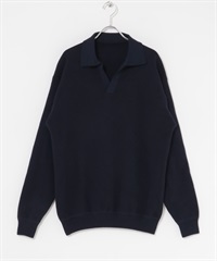 棉混羊毛V字領緣針織衫(藏青色-M-NAVY)