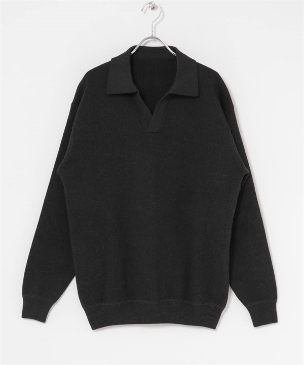 棉混羊毛V字領緣針織衫