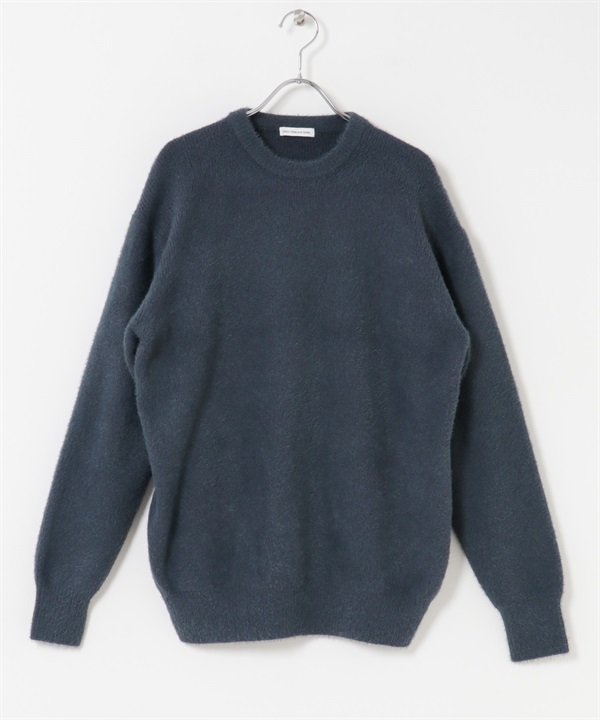 混色紗絨毛圓領針織衫(藍色-M-BLUE)