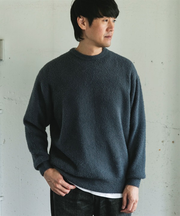 混色紗絨毛圓領針織衫