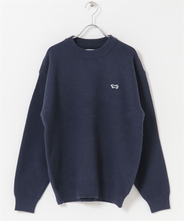 【別注】PENNEYS / THE FOX刺繡圓領舒膚針織衫(深藍色-M-NAVY)