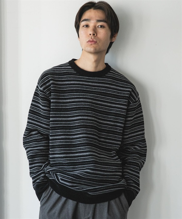 雪尼爾紗多彩橫紋針織衫