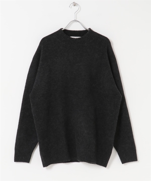 混羊毛彈性高領針織衫(炭灰色-M-CHARCOAL GRAY)