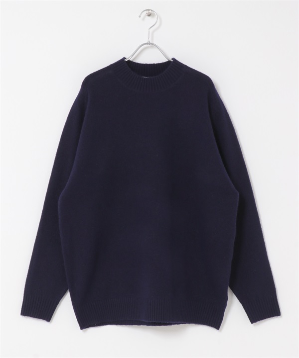 混羊毛彈性高領針織衫(藏青色-M-NAVY)