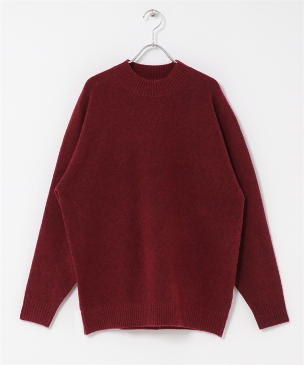 混羊毛彈性高領針織衫(酒紅色-M-BORDEAUX)