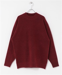 混羊毛彈性高領針織衫(酒紅色-M-BORDEAUX)