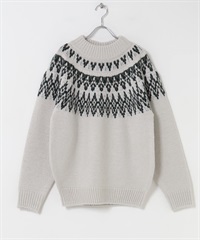 向心狀微高領針織衫(米色-M-其他白色)