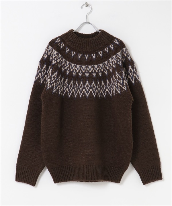 向心狀微高領針織衫(棕色-M-其他棕色)