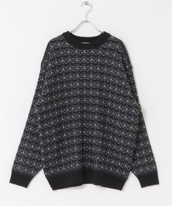 仿粗花呢橫紋針織衫(黑色-M-其他黑色)