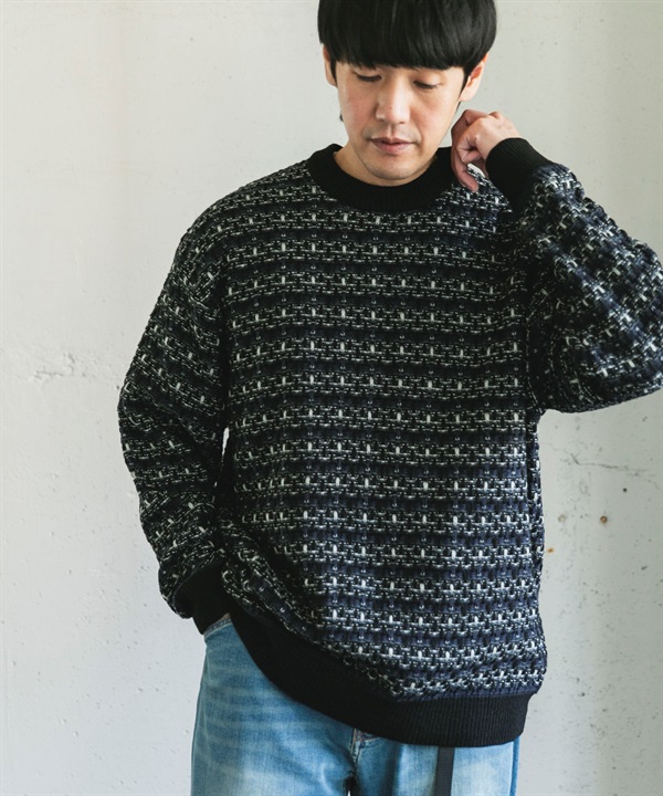 仿粗花呢橫紋針織衫