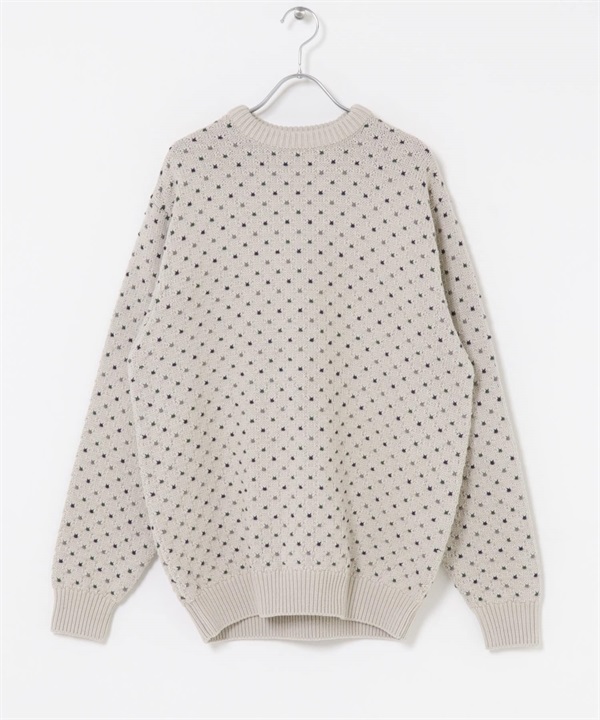 鳥眼花紋圓領針織衫(灰膚色-M-其他膚色)