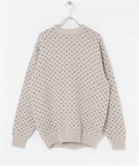 鳥眼花紋圓領針織衫(灰膚色-M-其他膚色)